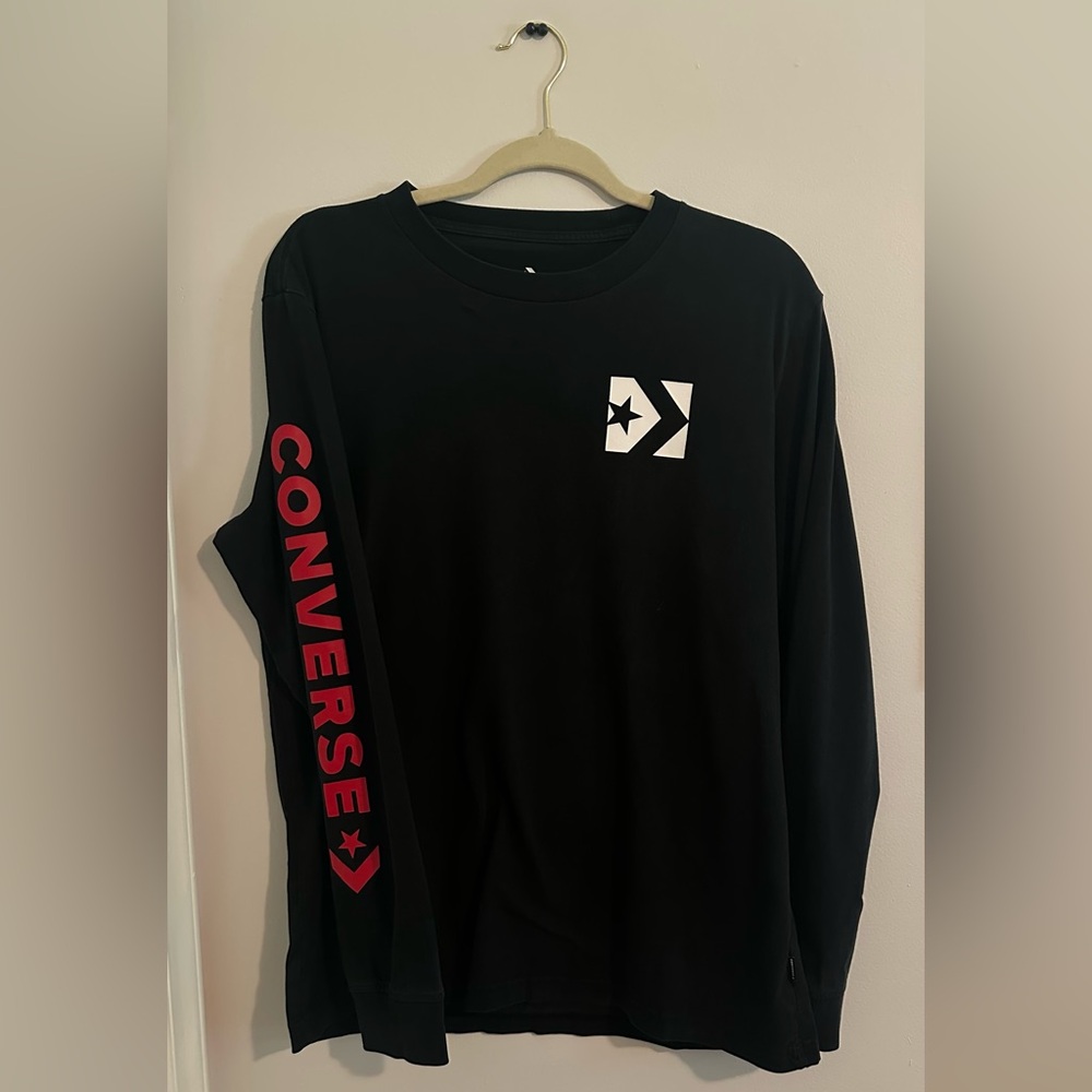 Converse Long-Sleeve Cotton Tee: Black w/ Red Sleeve Logo